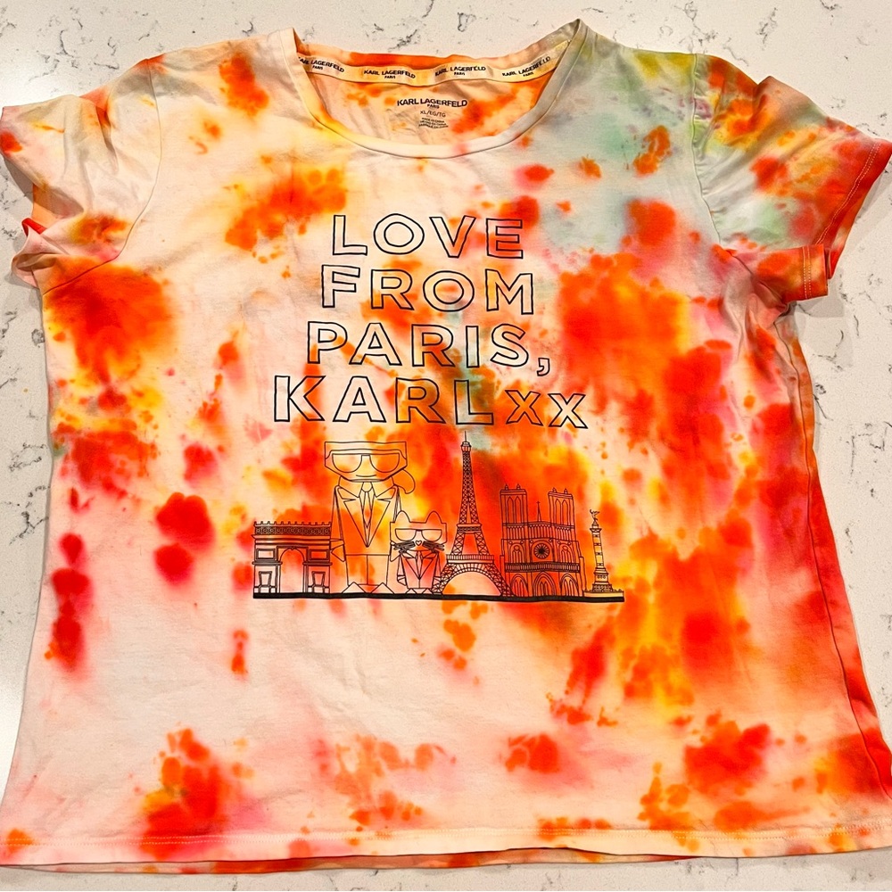 🔥Karl Lagerfeld Women’s Love From Paris Tie Dye Short Sleeve T Shirt‎ Size XL